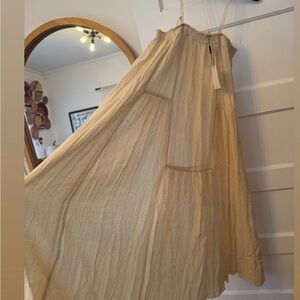 Flowy Maxi Dress in Light Beige — Sleeveless Tiered Summer Dress